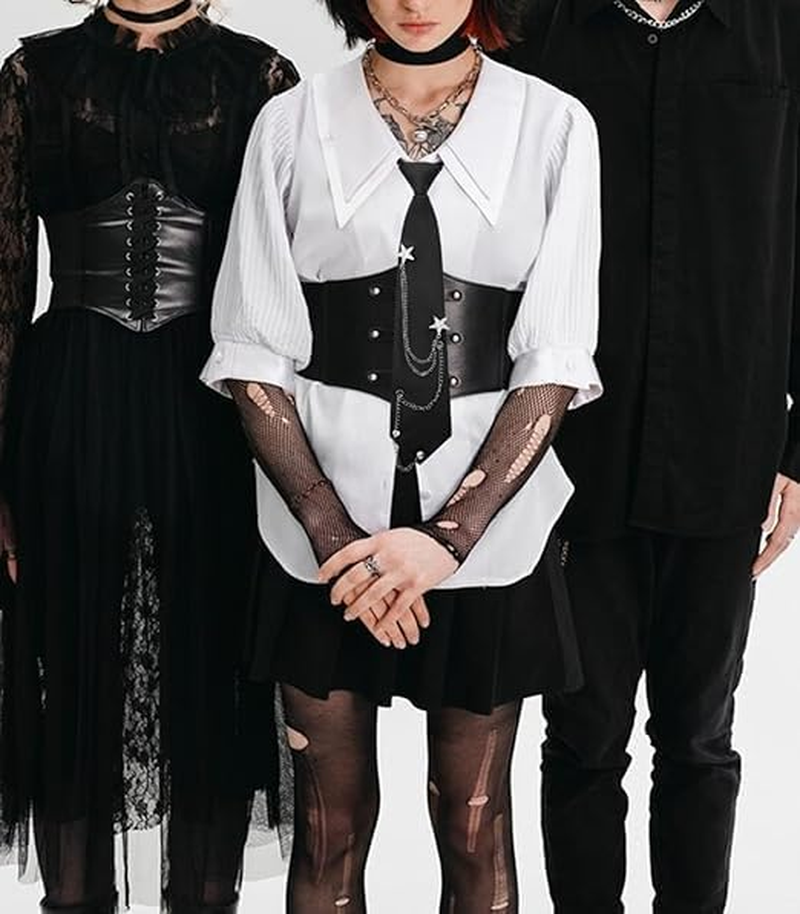 Adjustable Pre-Tied Black Tie for Women & Girls, School Uniform Necktie with Metal Chain, Polyester Gothic Punk Tie Accessory for Cosplay & Gifts - SZTTY image number 1