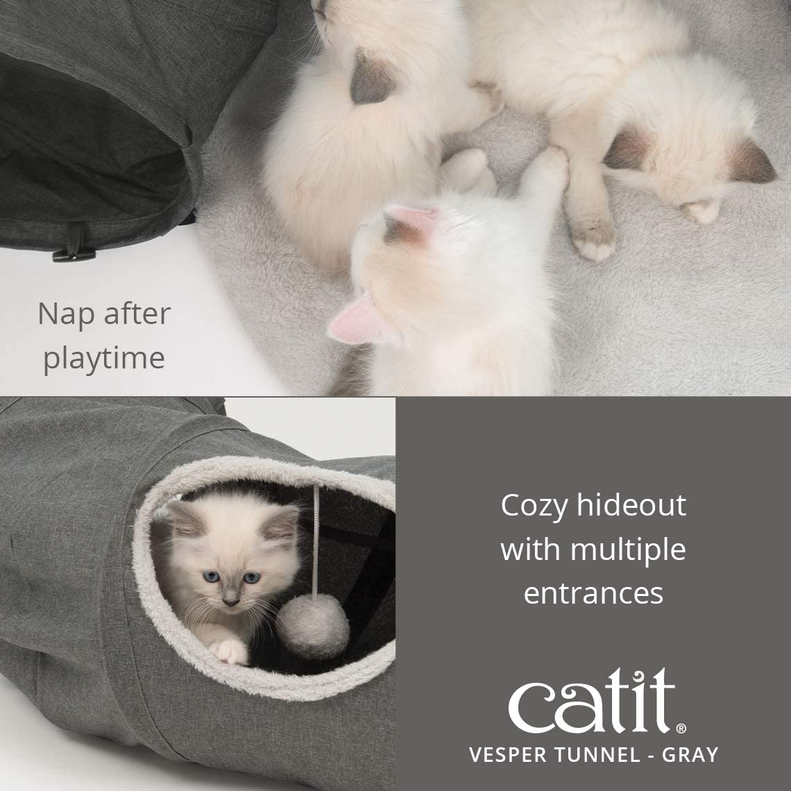 Catit Vesper Cat Tunnel, Cat Toy, Grey, 41996 image number 2