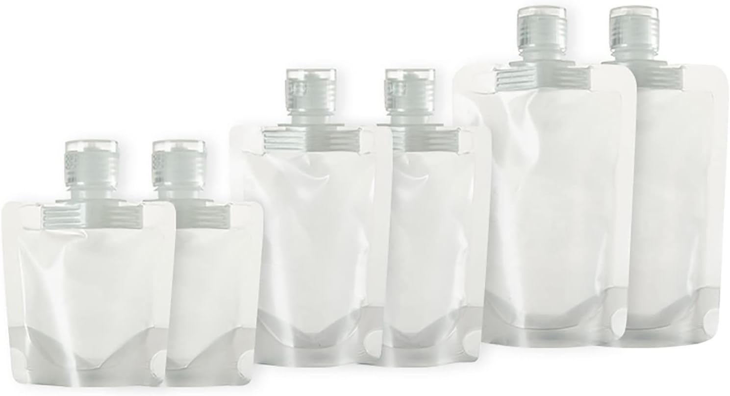 Travel Clamshell Refillable Empty Squeeze Pouches, Travel Bottles Empty Travel Squeeze Pouch, Pouch Packing Bags for Lotion/Shampoo/Face Cream/Hand Soap/Mask, 6Pcs