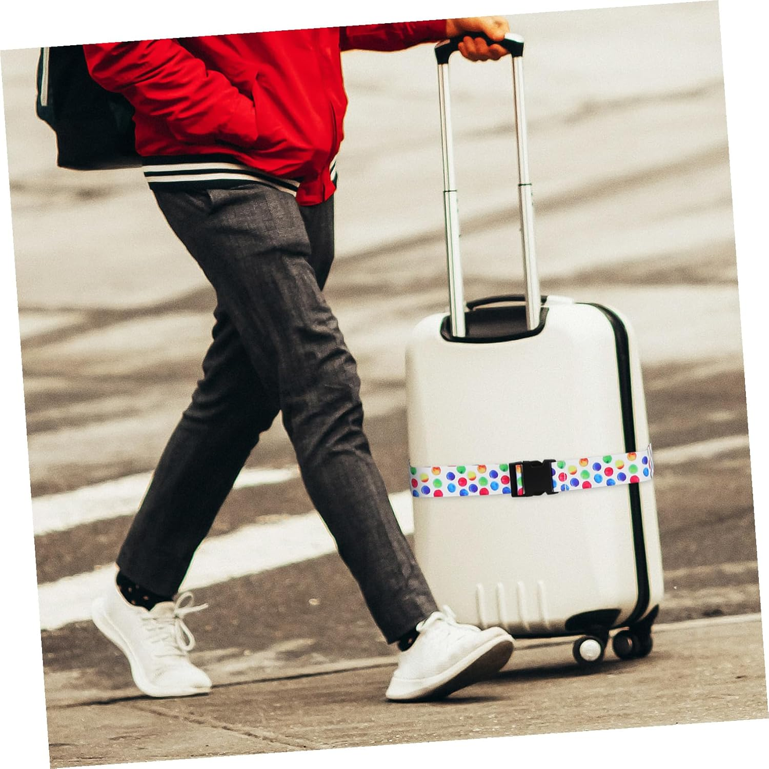 OKUMEYR Luggage Belt Blue Foldable Luggage Strap Neoprene Suitcases Portable Lock Extender Grips Lightweight Brown Travel Buckle Stretchy Polyester image number 5