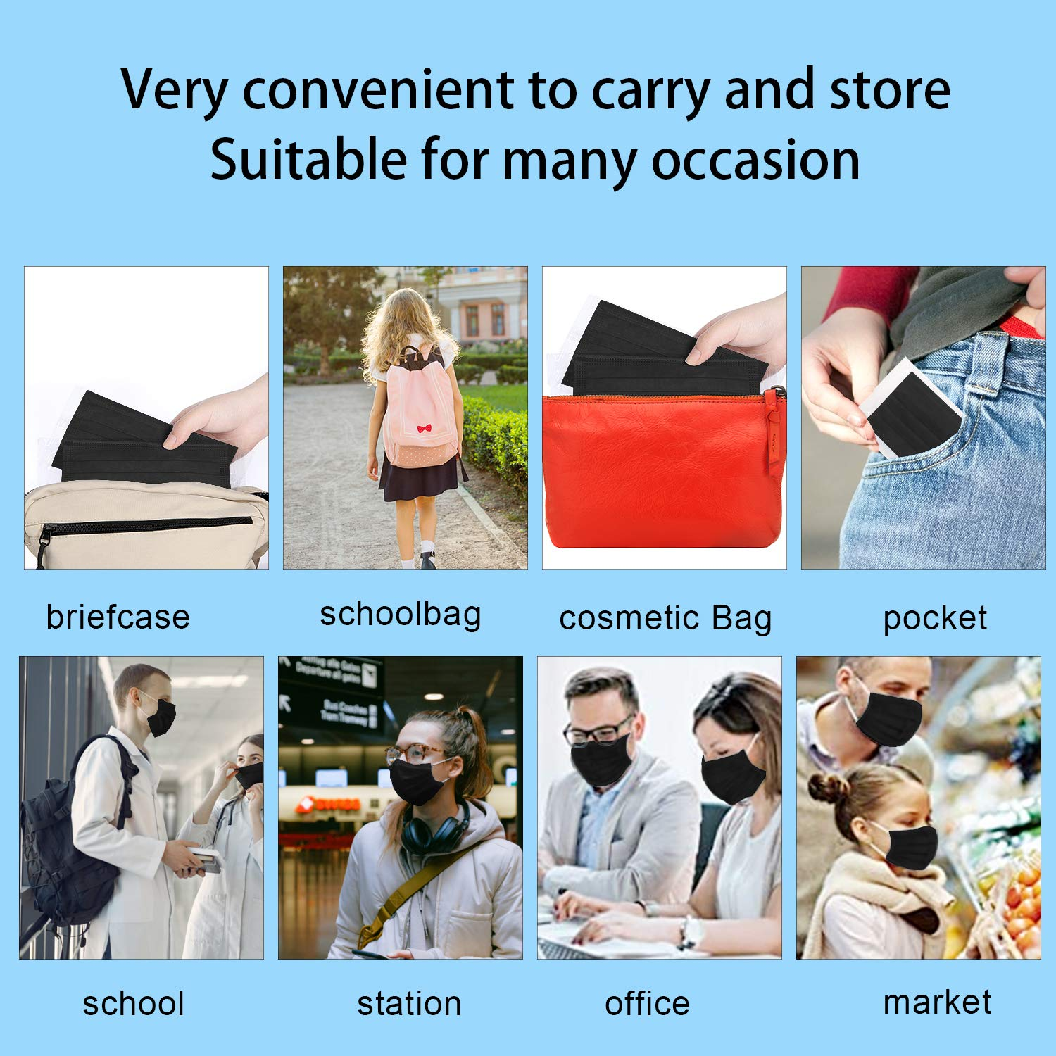 Mystcare Individually Wrapped Masks 100 Pack Disposable,Face Mask Protection for Adults 3-Layer Filter Safety Face Masks(100, Black) image number 4