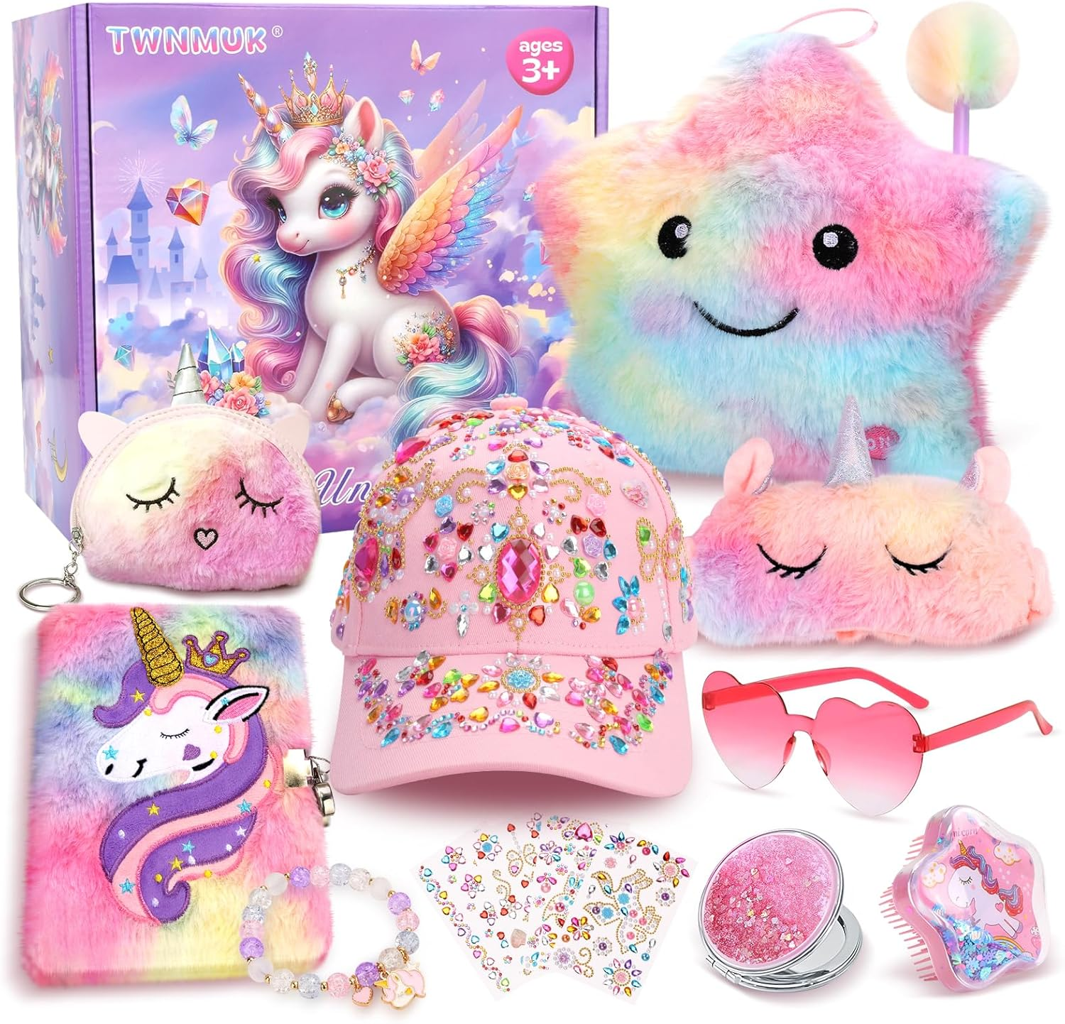Unicorn Toys for Girls - Girls Toys 4 5 6 7 8-12 Years Old with Light up Stars Pillow/Purse/Diary with Lock/Adjustable Hat & Gem Stickers/Unicorn Gifts Birthday Christmas Easter image number 1