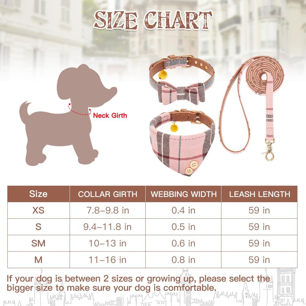 EXPAWLORER Dog Collar and Leash Set - Classic Plaid Dog Bow Tie and Dog Bandana Collar with Bell, Dog Leash Tangle Free, Adjustable Collars for Small Medium Large Dogs Cats, Holiday Ideal Gift image number 6