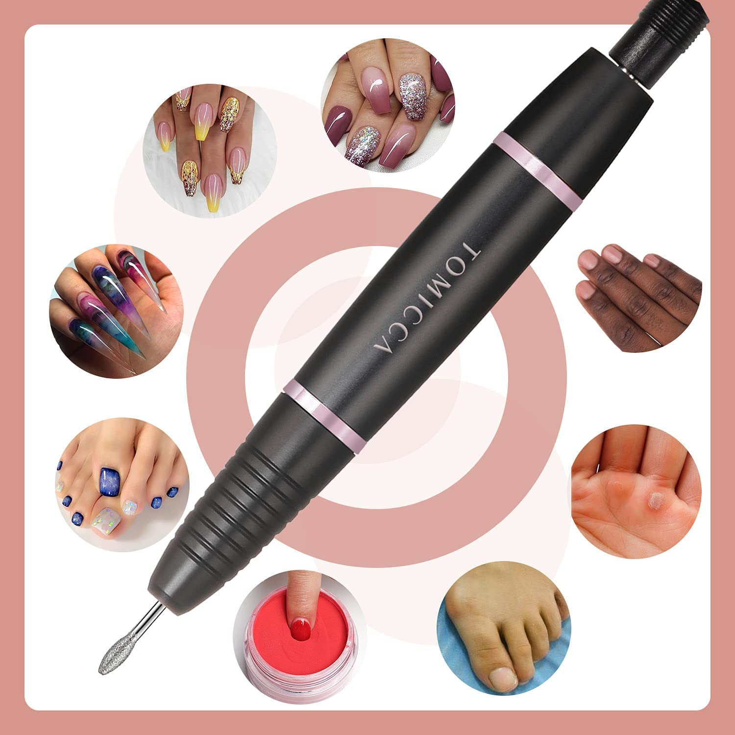 TOMICCA Professional Electric Nail Drill Kit, 20000 RPM USB Electric Nail File Machine with 12 Pcs Changeable Nail Drill Bits for Starter and Salon Use image number 4