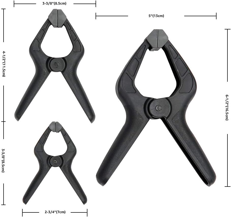 Amazon Basics 14-Piece Nylon Spring Clamp Set, 6 Pack of 12.7 to 0.63-Cm , 4 Pack of 10.6 to 1.2-Cm, 4 Pack of 15.2 to 1.2-Cm, Black/ Grey image number 1