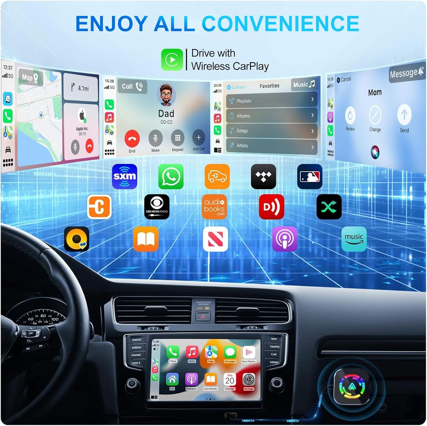 Wireless Carplay Adapter Wired to Wireless with Extension Usb-C/Type-C, Mini USB Design for Apple Carplay Android Auto, Plug & Play Auto Fast Stable Connect Car Play for Iphone Android, 2017+ Cars image number 2