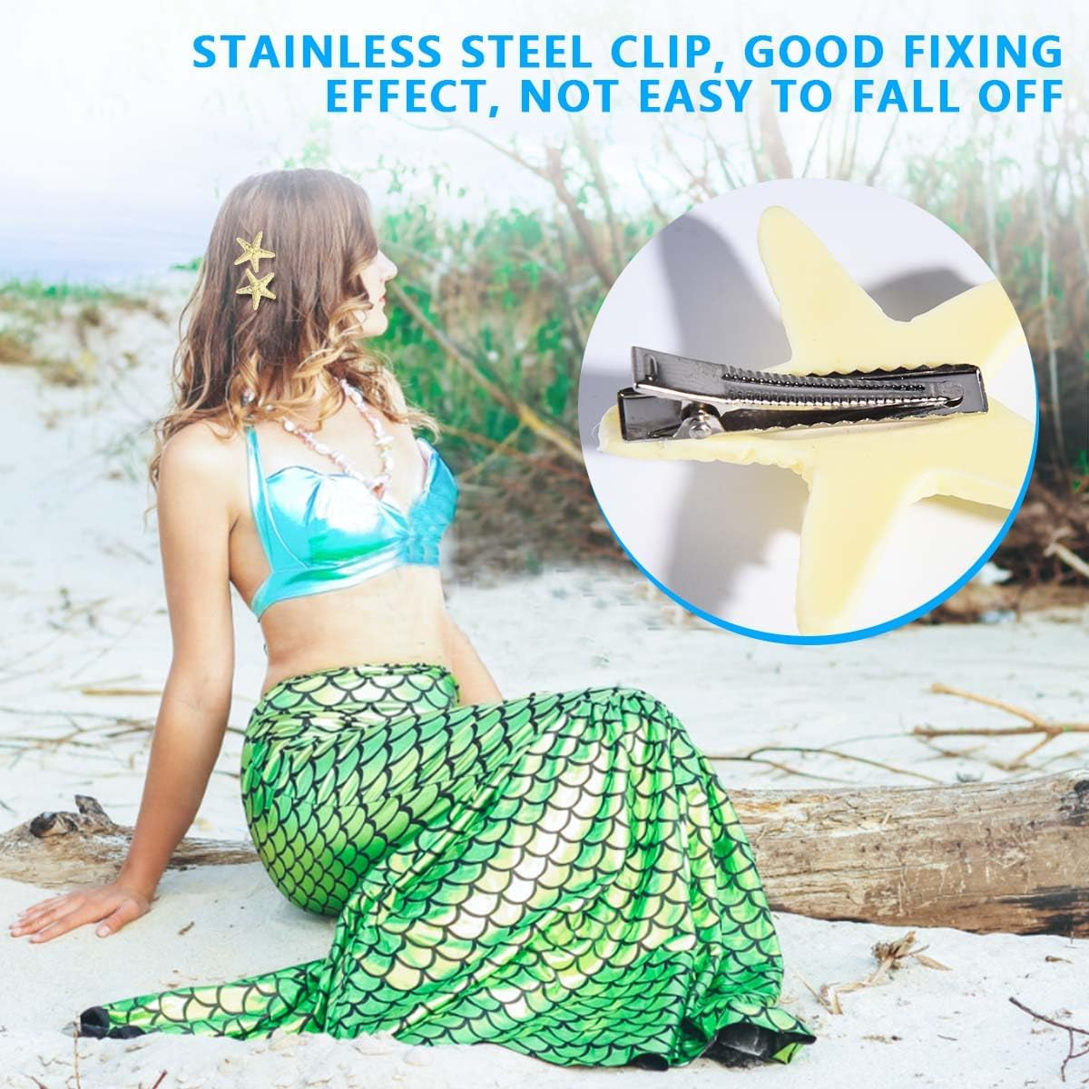 2 Pcs Starfish Hair Clip Resin Beach Sea Star Hair Pins Mermaid Hair Clips Accessories for Women and Girls image number 4