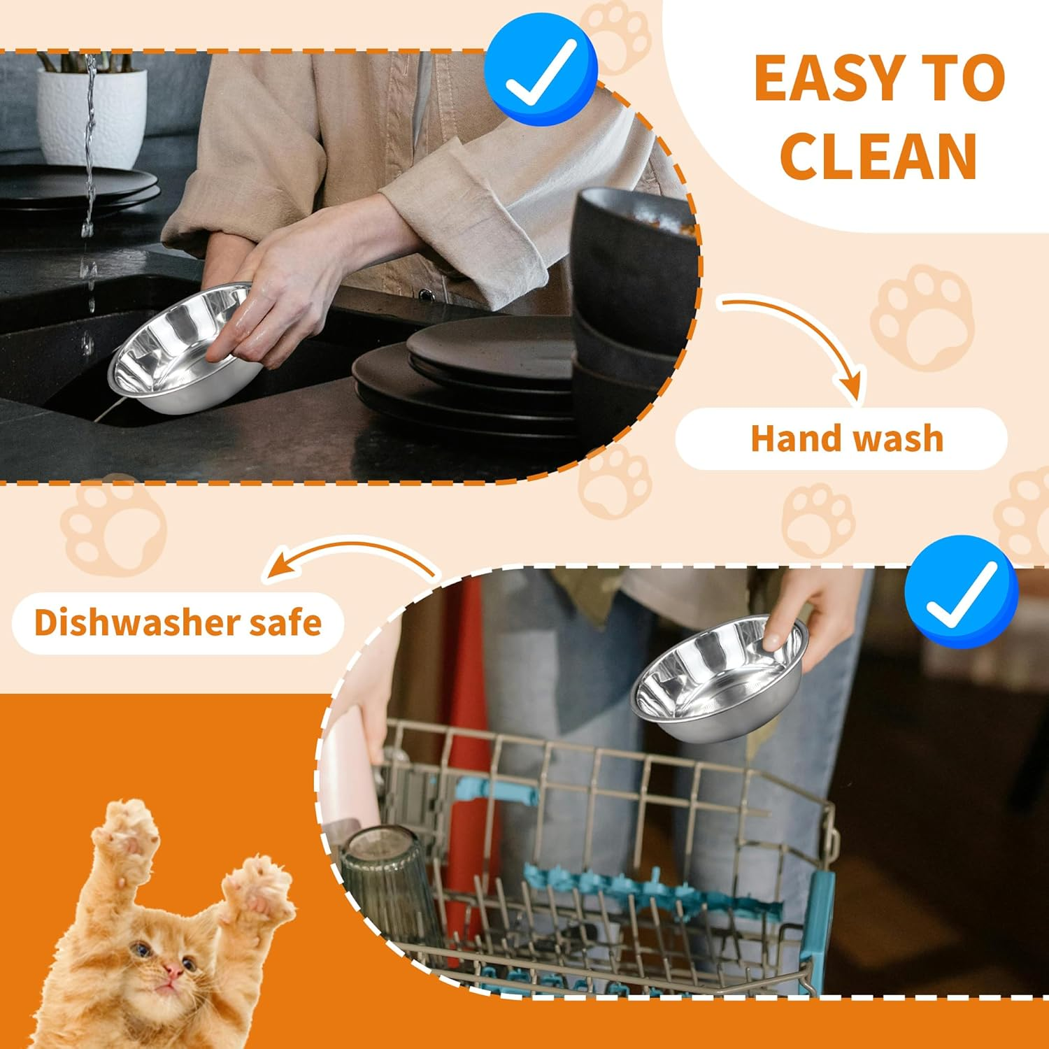 8Pcs Stainless Steel Cat Bowls for Indoor Cats, 5.5" Metal Cat Bowl Small Dog Water Bowl, 12 OZ Cat Food Bowl Shallow Pet Bowls, Easy to Clean Cat Dishes for Food and Water (8Pcs)