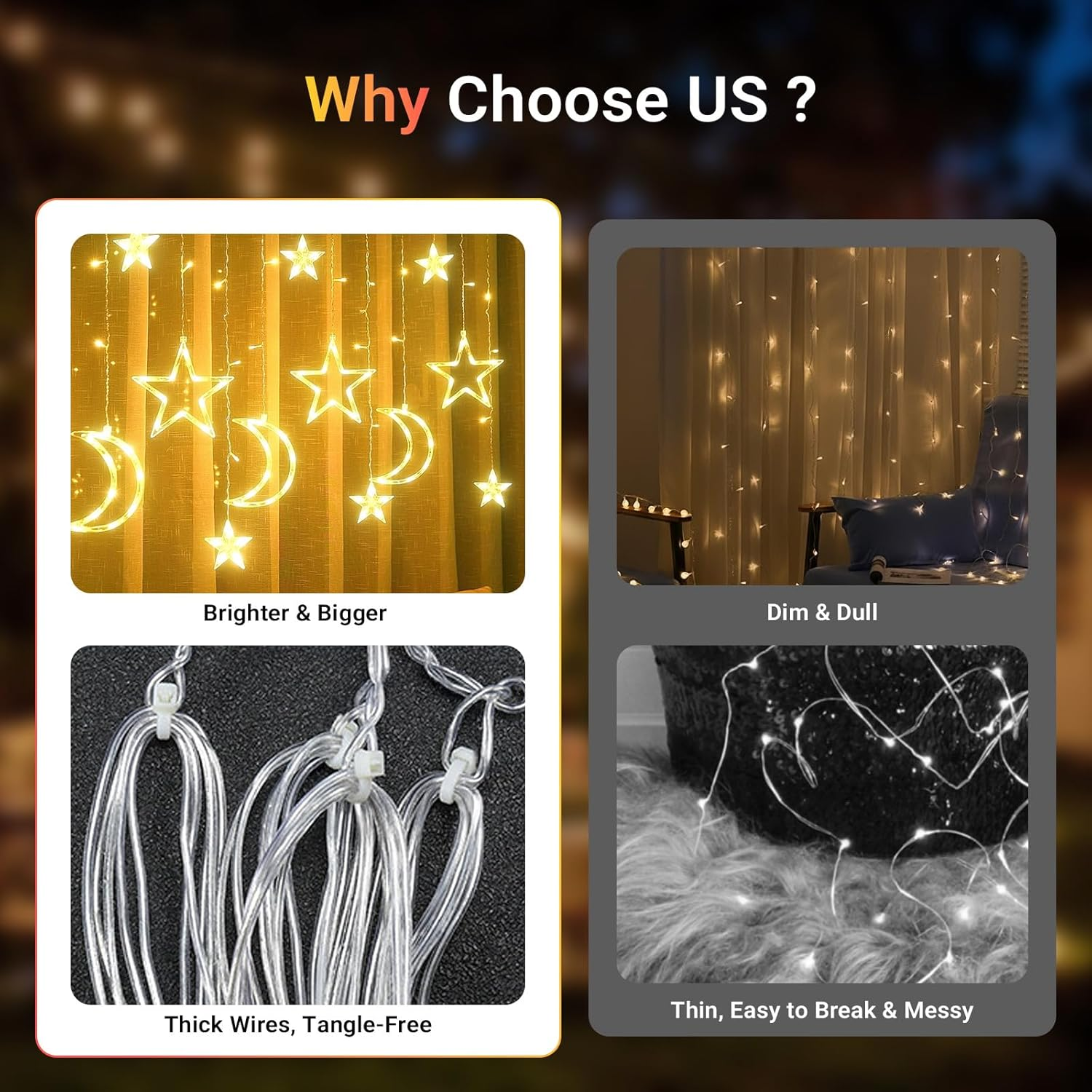 LIWEGHT Star & Moon String Lights &ndash; 3.5M 100 LED Battery Operated Fairy Lights Warm White Waterproof Lights for Bedroom, Tent & Patio Indoor/Outdoor Christmas & Wedding Decor image number 4