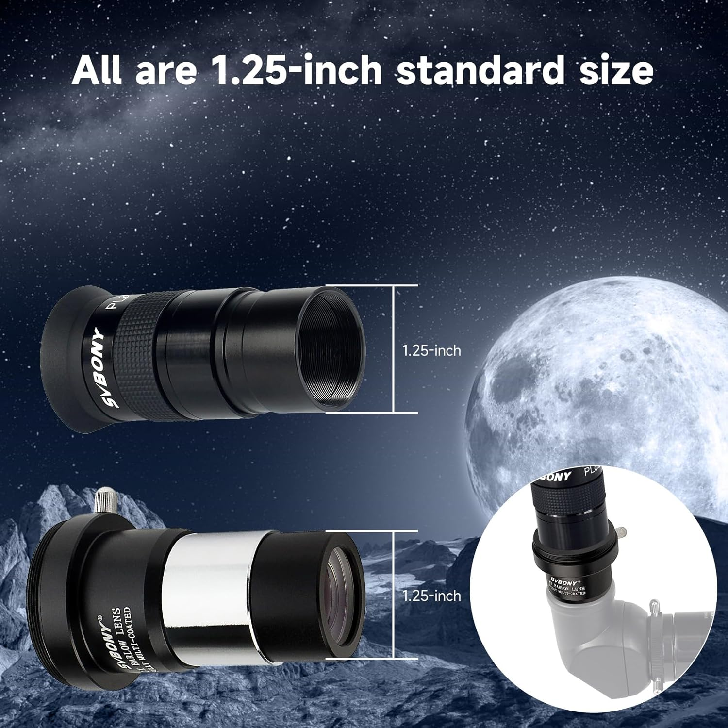 SVBONY 40Mm 1.25 Inches Plossl Telescope Eyepiece 40 Degree, and 2X Barlow Lens, 1.25 Inch Barlow Lens, Multi Coated Broadband Green Film, Telescope Accessories with M42 Thread for Telescope Eyepiece image number 3
