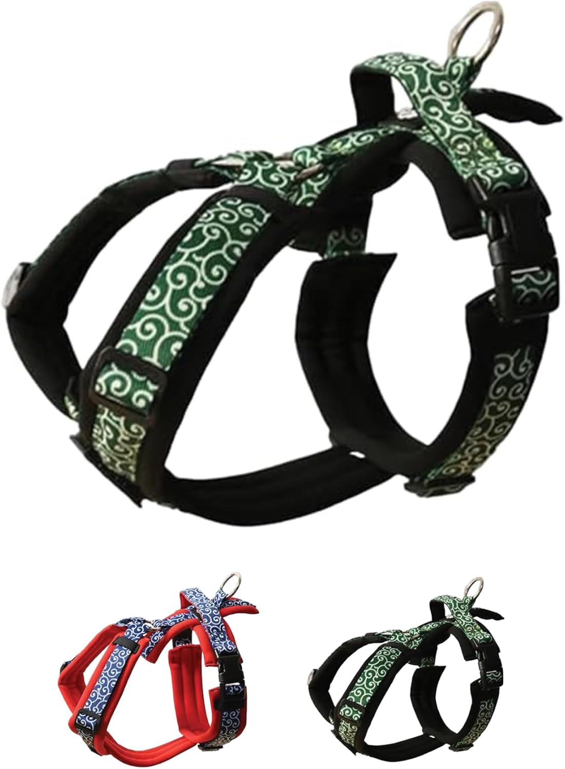 Hakusan Zero Harness, Burden Reduction, Dog Harness, Size Adjustable, Easy to Put on and Take Off, Reflective Material, Lightweight, Breathable, Handle, Nameplate, S Size, Arabesque, Black X Green