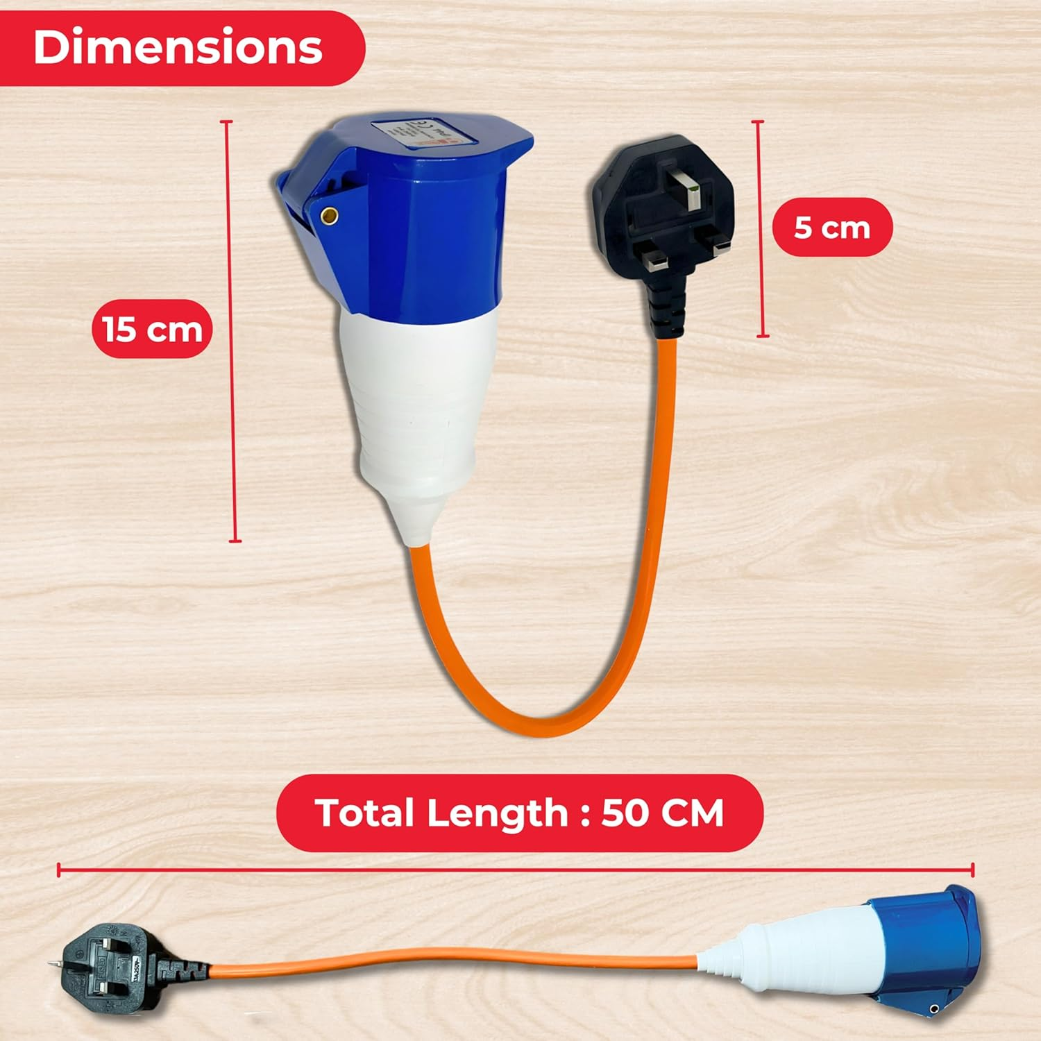 Double Dragon UK Caravan Trailer Hook-Up Lead, Fly Lead, 13A Plug to 16A Socket Adapter, 230V UK Electric Mains Adapter, Caravan Trailer Campervan Site Connector, with 3 Pin UK Ease Fuse Replace Plug image number 2