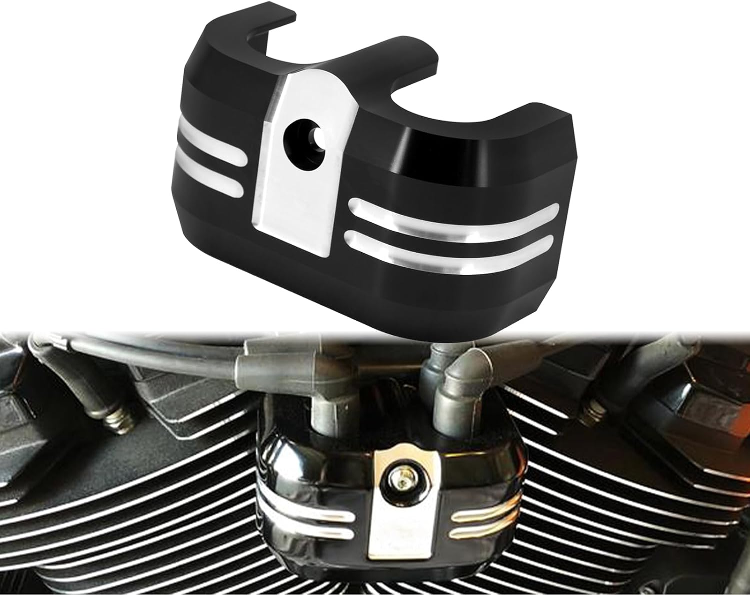 Ignition Coil Cover Aluminum Fit for Harley Softail Breakout FXBR Fat Boy FLSTF Street Bob FXDB Low Rider S FXLRS 18-2025 Road King FLHR Road Glide FLTR 2023&ndash;2025 Black Frame Chrome Lines image number 3