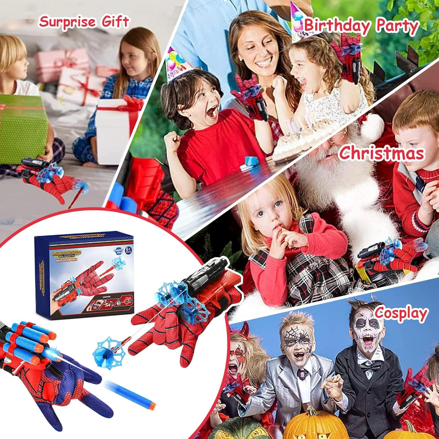 2 Pack Spider Gloves Man Web Shooter Toy with Wrist, Foam Blasters,Spider Launcher Gloves Cosplay Toy Set for Kids image number 1