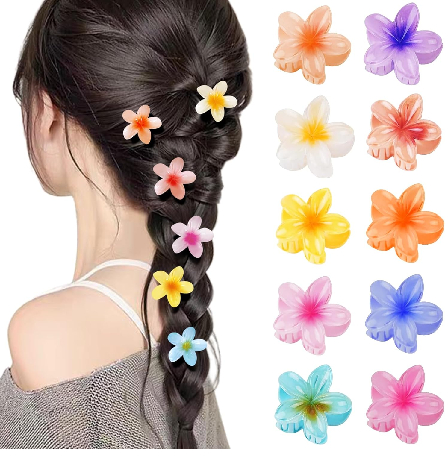 10Pcs Small Flower Hair Claw Clips for Women and Girls, Mini Hawaiian Hibiscus Claw Clips, Summer Hair Accessories for Thick, Thin, Curly Hair, for All Hairstyles image number 3