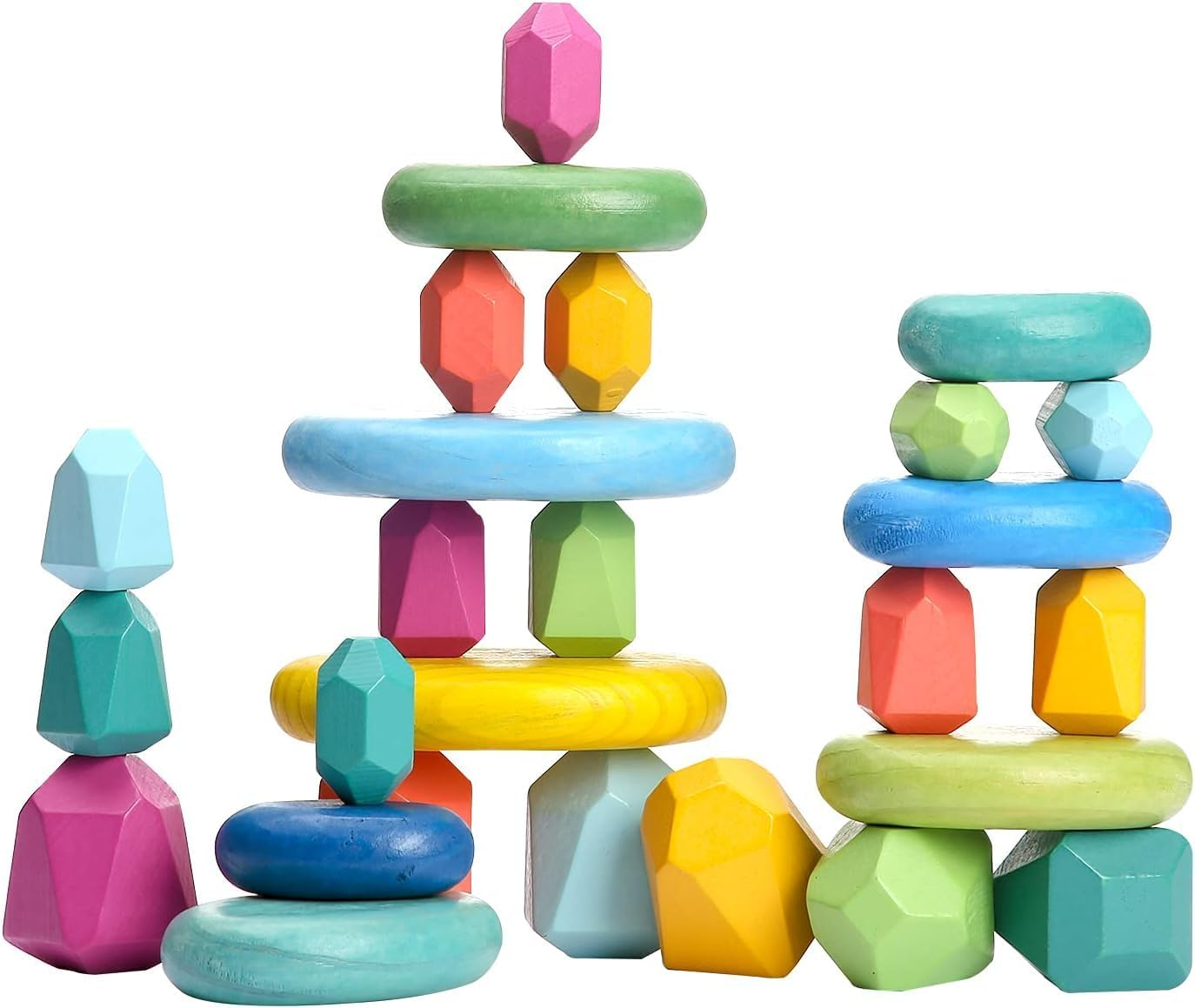 26Pcs Stacking Blocks Balancing Stones Wooden Building Toys Wood Stone Stacking Game for Toddler Sorting Preschool Educational Montessori Stacking Rocks for Kids image number 3