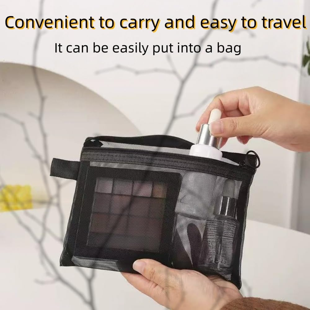 10 Pieces Black Mesh Makeup Bags Mesh Cosmetic Bags, A5-Sized 18.5Cm X 22.5Cm, Multi-Purpose Organizer Bags for Cosmetics, Travel, Office, and School Supplies with Durable, See-Through Design
