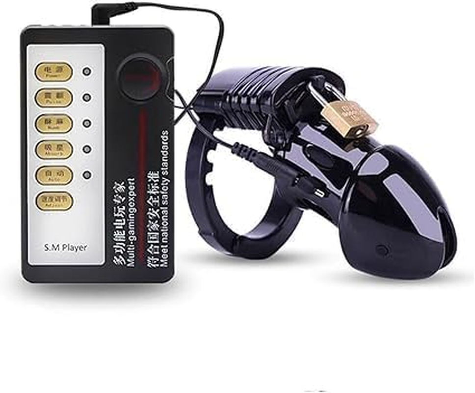 Electric Shock Chastity Cage Bird Cage Device Lockable Men Rings Plastic Male Chastity Cage for Adult Male Men Sex Toys (Black) image number 6