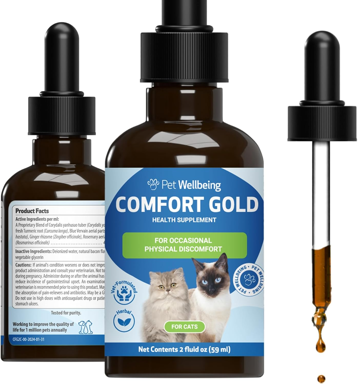 Pet Wellbeing Comfort Gold for Cats - Supports Feline Physical Comfort, Healthy Circulation, Corydalis, Turmeric - Veterinarian-Formulated Herbal Supplement 2 Oz (59 Ml) image number 1