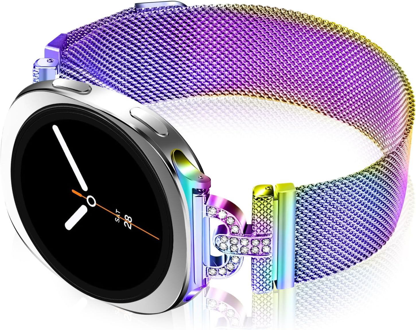 HAYONLIY Metal Magnetic Bands Compatible with Samsung Galaxy Watch 8 40Mm 44Mm/Galaxy Watch 8 Classic 46Mm, Mesh Stainless Steel Dressy Wristband with D-Shape Diamond Women(No Case)