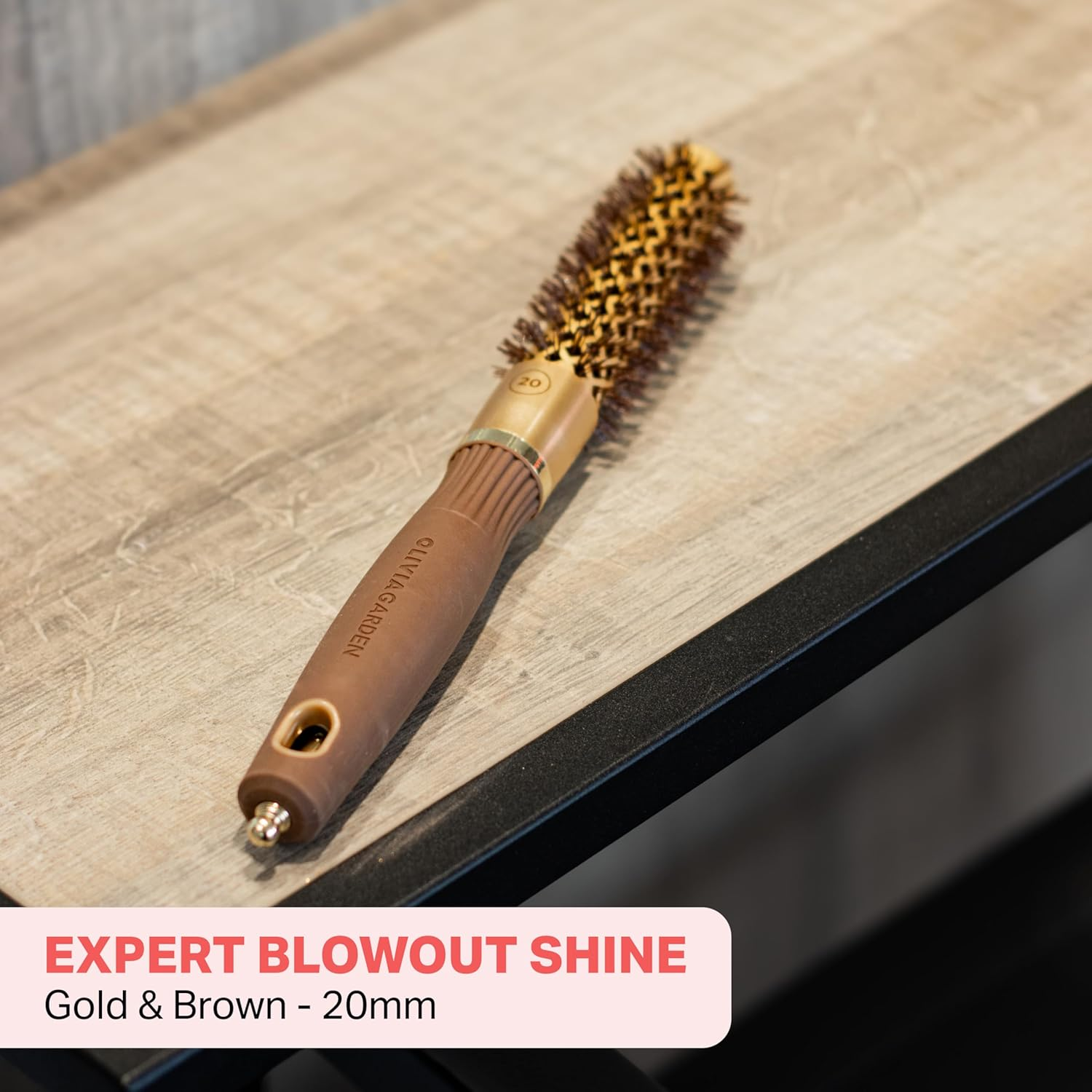 Olivia Garden Expert Blowout Shine &ndash; Gold & Brown - 20 - Ceramic Coated round Brush for Smooth Blowout, Frizz-Free Hair & Radiant Shine image number 2