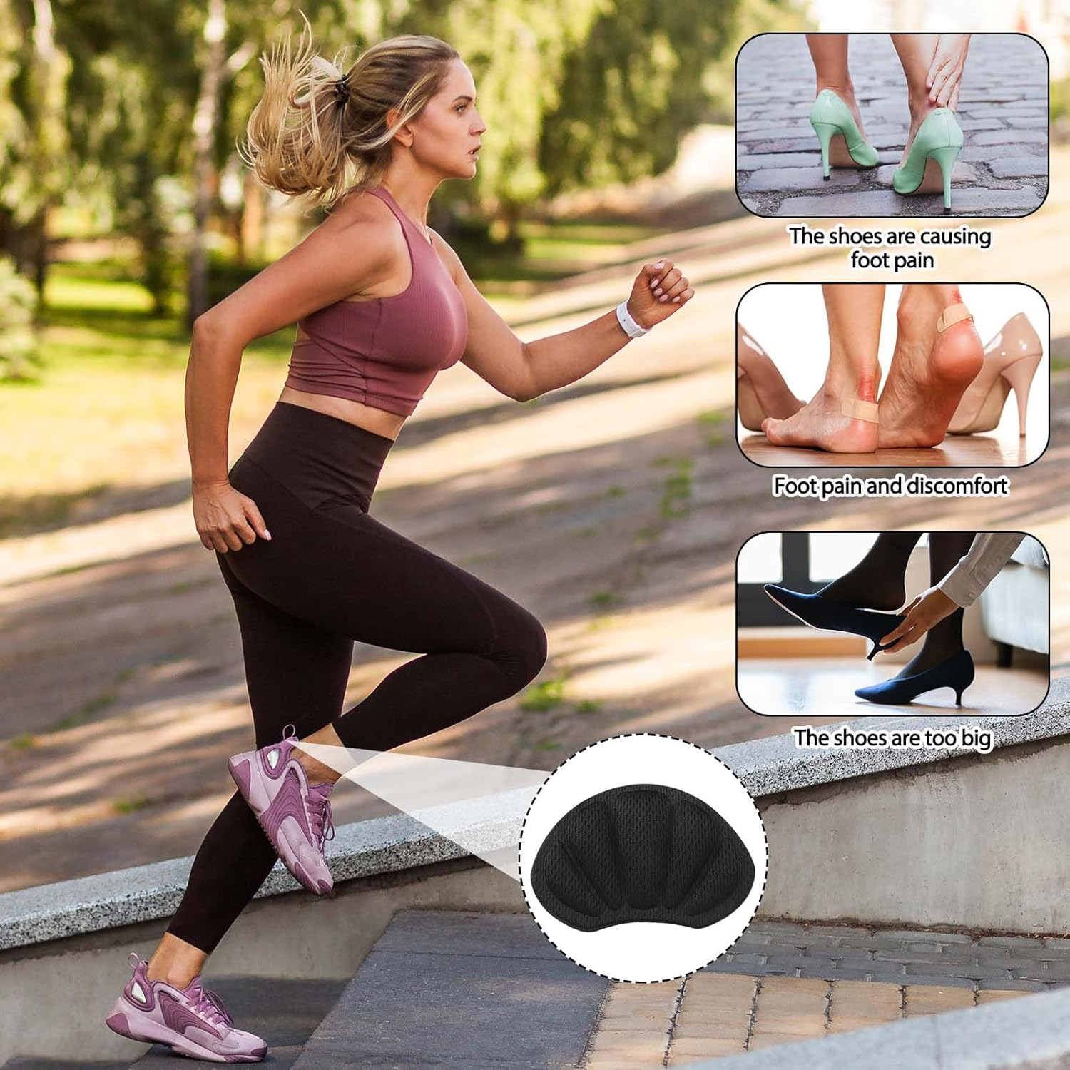 Shoe Pads for Shoes Are Too Large Self-Adhesive, 8 Pcs Soft Thick Cushion Inserts to Stop Heel Slip Prevent Blisters Repair Loose Shoes Too Big, Improve Fit Comfort, Heel Pads for Women & Men (Black, M)