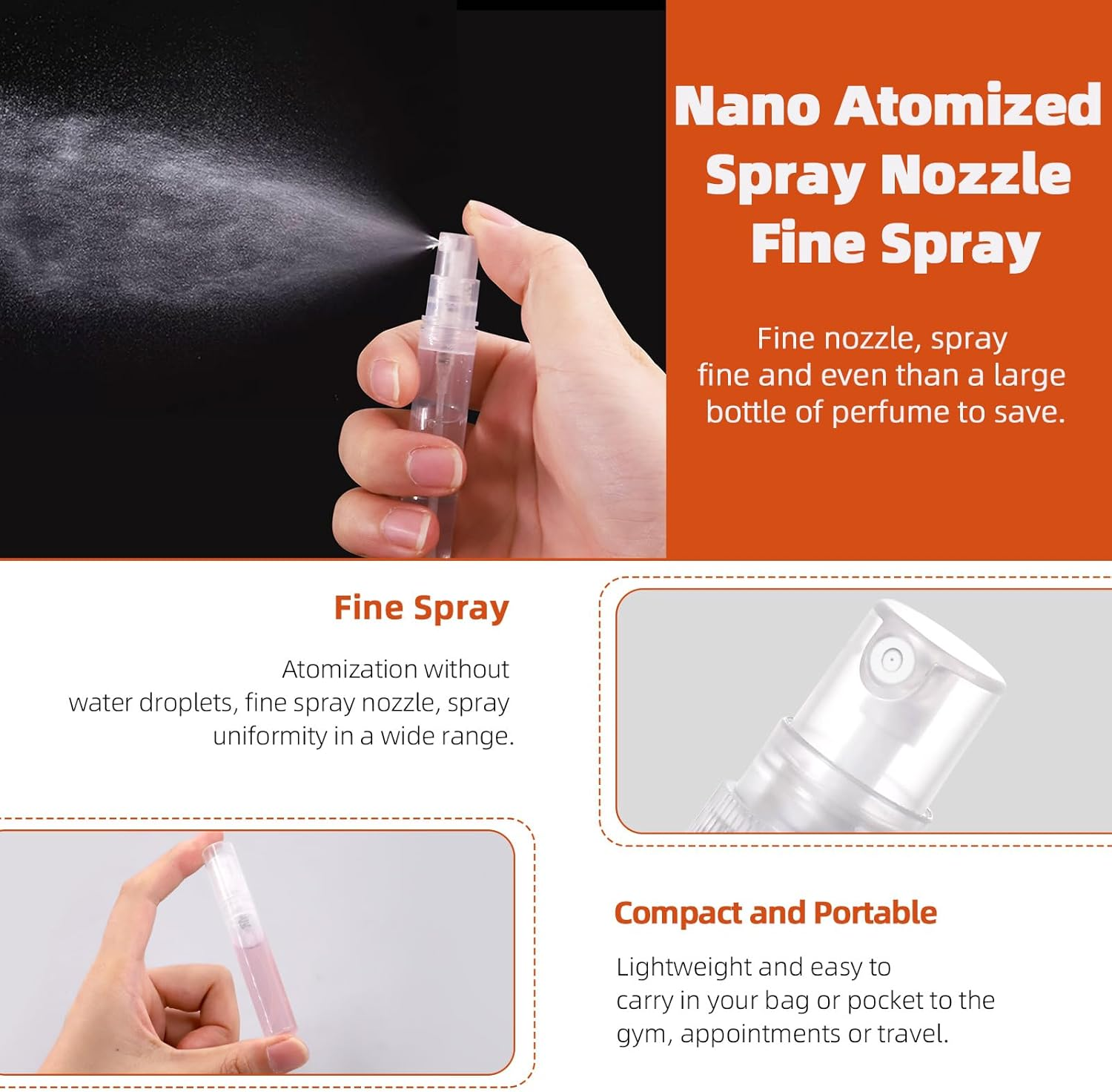 Tanstic 30Pcs Plastic Mini Spray Bottle, 5Ml 8Ml 10Ml Refillable Perfume Atomizer, Fine Mist Spray Bottle Travel Refillable Liquid Containers for Sample, Perfume, Cologne (Clear) image number 2