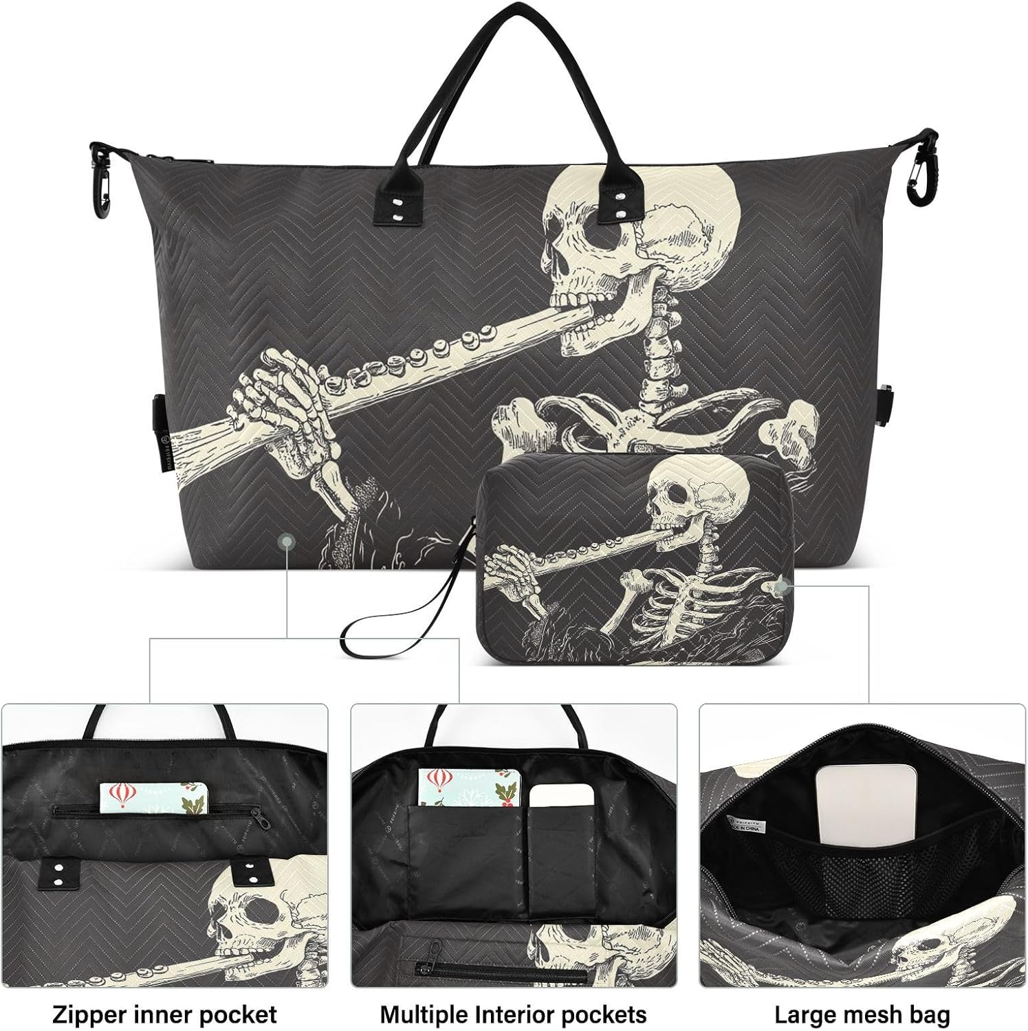 QGBYMX Skeleton Long Horn Travel Duffel Bag, Gym Bags with Multiple Interior Pockets for Men Women Toiletry Purse Included 20.5&rdquo;X 1.9&rdquo; X 13.8&rdquo;, Multi, One Size, Multi, One Size image number 1