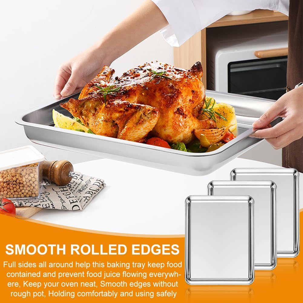 3PCS Large Baking Sheets,15.75X11.81X1.3Inch Stainless Steel Baking Pan Tray,Cookie Sheet Baking Sheet,Commercial Grade Professional Bakeware Oven Tray,Bakeware Oven Tray for Baking, Roasting image number 2