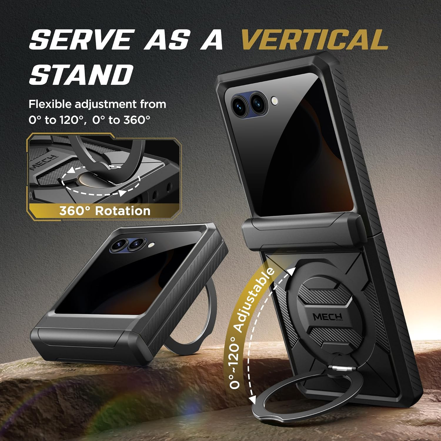 TONGATE for Motorola Razr 2025 Case/Razr 2024 Case with Privacy Screen Protector, [360&deg; Spin Magnetic Stand] [Compatible with Magsafe] [Hinge Protection] Full-Body Military Drop Phone Cover, Black image number 6