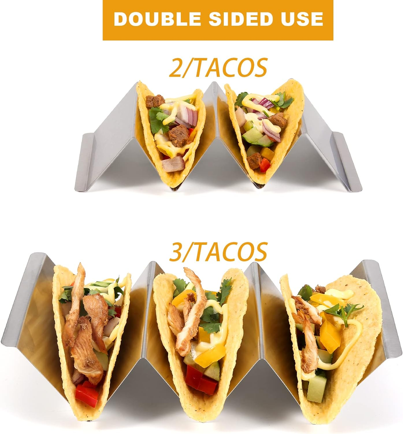 Taco Holders Set of 6, Taco Stand, Stainless Steel Taco Holder, with Easy-Access Handle, Each Can Hold 2 to 3 Tortillas, Oven Safe for Baking, Dishwasher and Microwave Safety image number 5