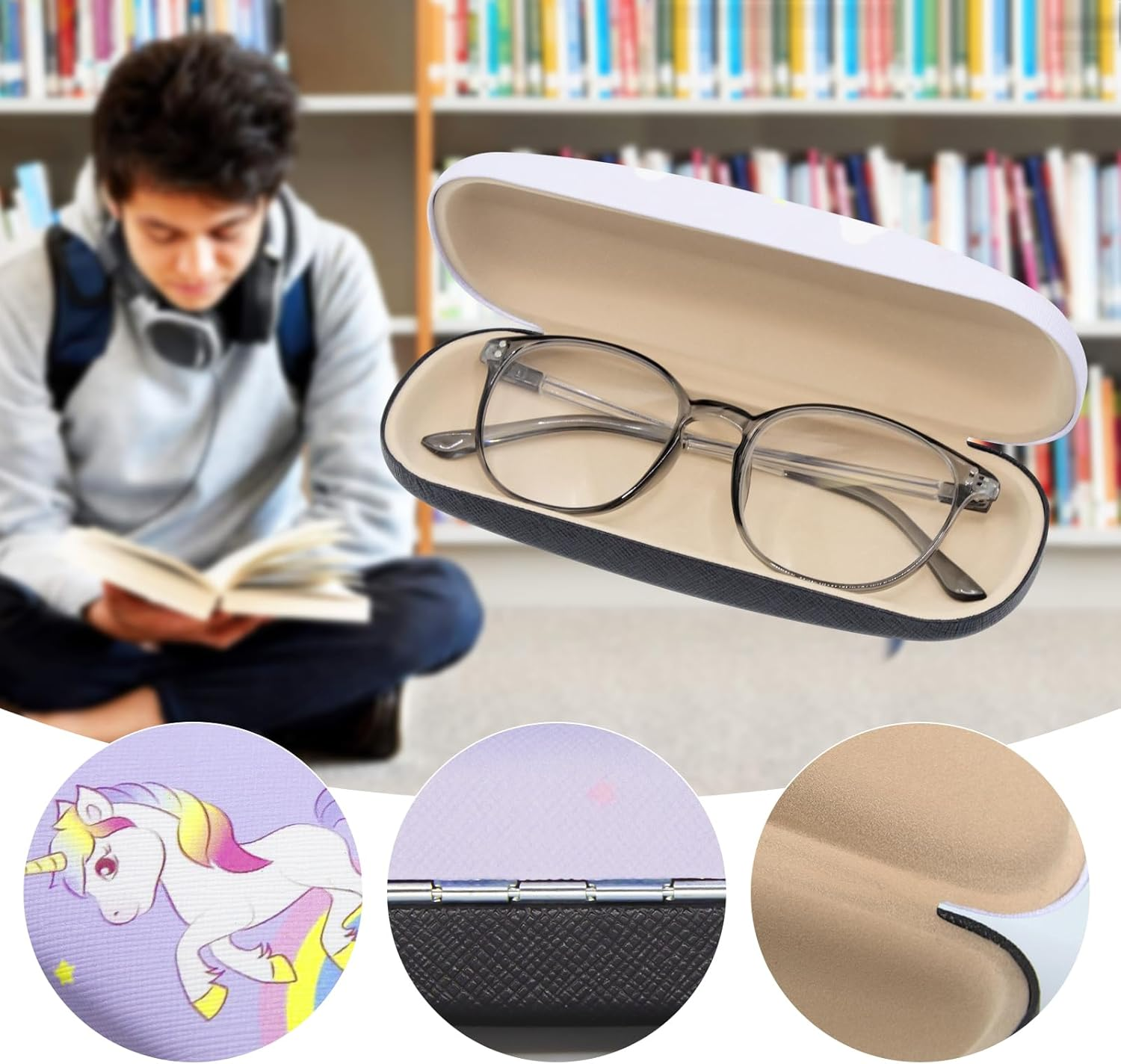3 Pcs Kids Glass Cases Hard Shell, Protective Eyeglass Case with Cleaning Cloth, Portable Glasses Case for Kids Women Men Students, Multi image number 3