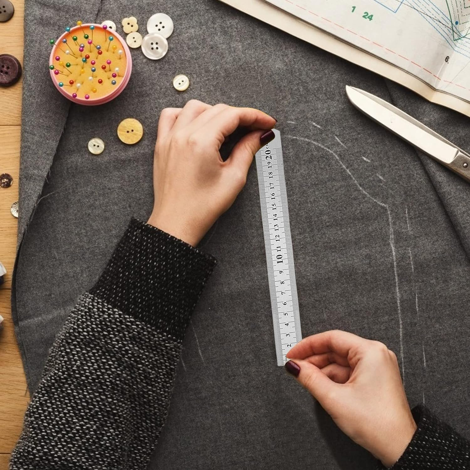 Alipis 3Pcs Stainless Steel Ruler Double-Sided Metal Measuring Scale Precision Office School Rulers Easy to Store image number 4