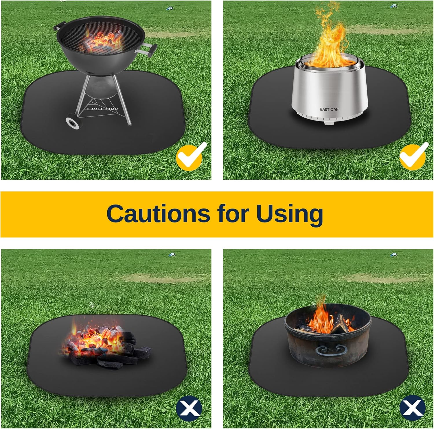 EAST OAK 36'' Fire Pit Mat for Low Smoke Outdoor Firepit Wood Burning Campfire, Portable Fire Pit, Charcoal Grills, Wood Pellet Smokers, for Patio, Backyard, Deck, Garden and Poolside Use, Black image number 6