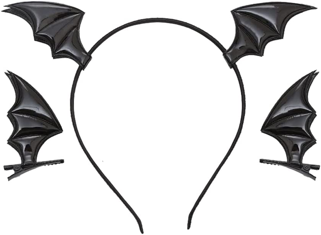 Halloween Bat Hair Clips and Devil Ear Headband for Women Girls - Black Barrettes for Cosplay Accessories