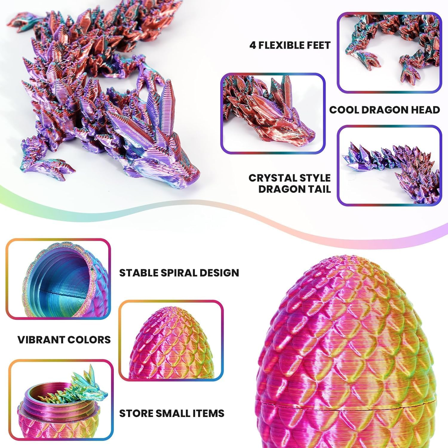 4PCS 3D Printed Dragon - Dragon Eggs with inside -, Mini Easter Eggs Fidget Toy 3D Articulated Crystal Eggs Mystery Egg Home Office Decor Executive Desk 8 .4 in (4 PCS- Style B) image number 5