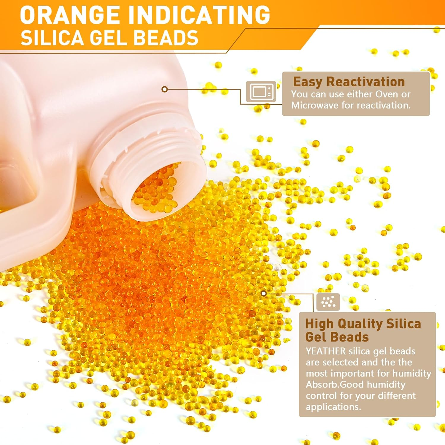 Yeather 6 LBS Silica Gel Beads Easy to Reactivate, Large Capacity - Moisture Indicating Desiccant Ideal for 3D Printer, Air Compressor, Filament Storage (Industry Standard 2-4 Mm) image number 1