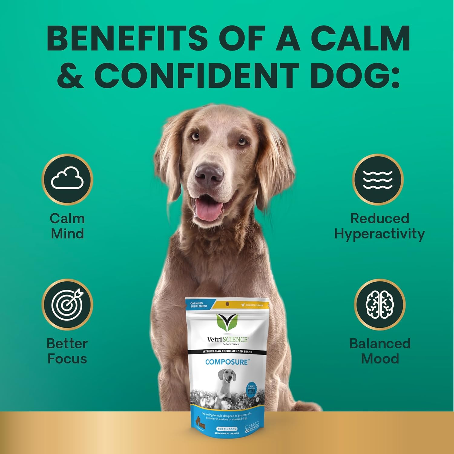 Vetriscience Laboratories Composure, Calming Support for Dogs, Naturally Sourced Chews to Provide Anxiety Relief for Anxious & Nervous Dogs.120 Bite Sized Chews image number 4