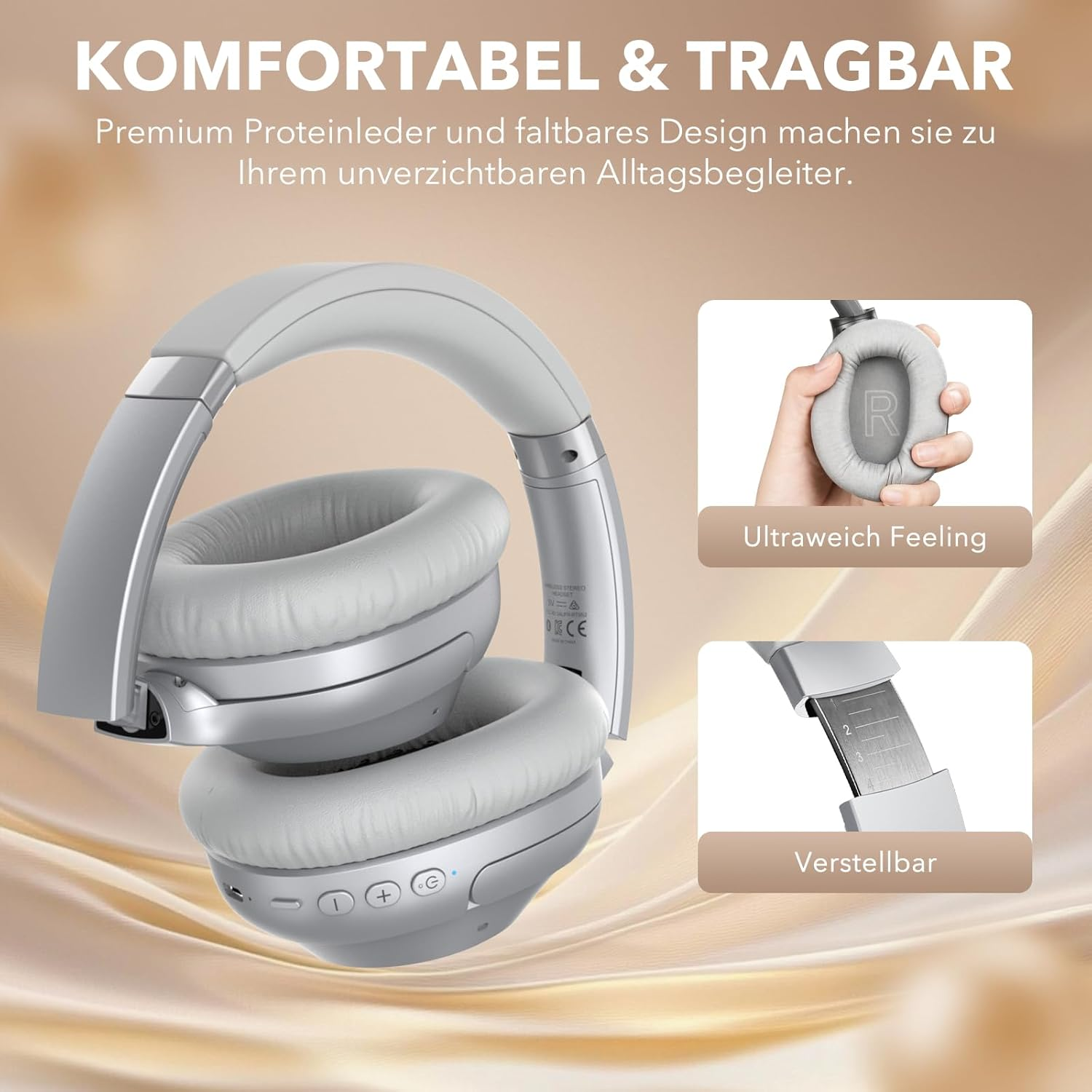 YMOO Bluetooth 5.2 Over-Ear Noise Cancelling Headphones, 75 Hours Battery Life, Hifi Stereo, Wireless with Microphone image number 3