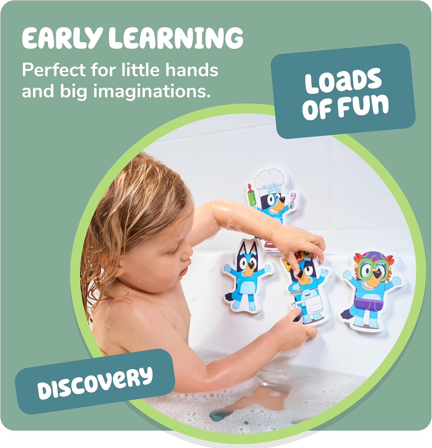 TOMY Toomies Bluey Bath Puzzle &ndash; 8-Piece Foam Jigsaw Puzzle Set with Mix & Match Bluey Poses, Soft Baby Bath Toys, Non-Toxic and Water-Friendly, Includes Mesh Storage Bag with Suction Cups, 18+ Months image number 2