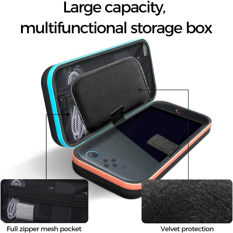 QUMOX Carrying Case Compatible with Switch 2 &ndash; Hard Shell Protective Travel Storage Pouch with Wrist Strap, Card Slots & Zipper Mesh Pocket &ndash; Fits Nintendo Switch 2 Console & Accessories image number 1