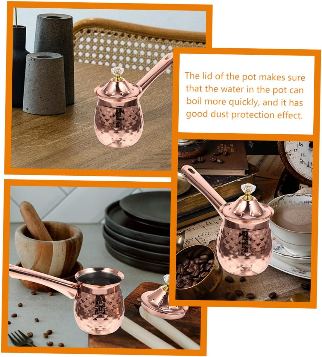 BESTYASH Rose Gold Stainless Steel Turkish Coffee Pot Small Milk Pitcher with Ergonomic Handle for Hot Coffee Heating Lightweight Easy to Clean Household Espresso and Milk Frothing Cup image number 6