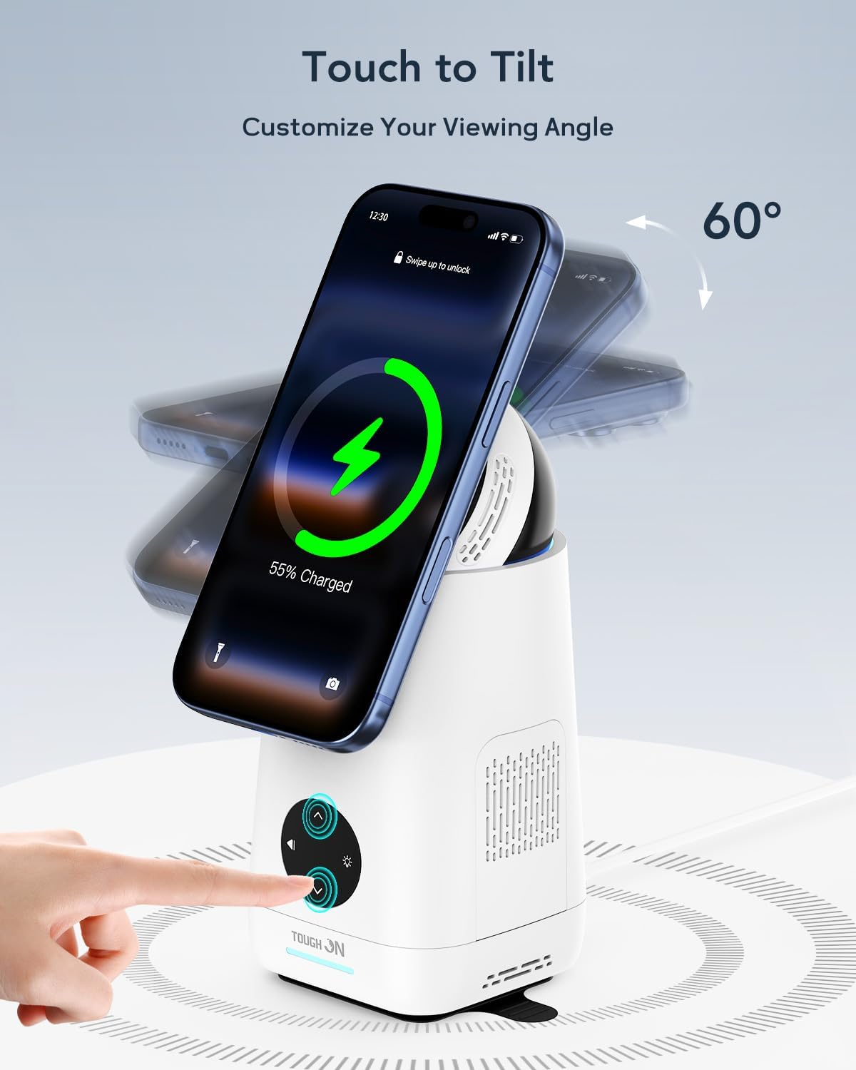 TOUGH on Magmax 3 in 1 Wireless Charger, Qi2 15W Fast Charging Station with Gesture-Controlled Rotation, Magsafe-Compatible Stand for Iphone 17/16/15, Apple Watch, Airpods, Samsung Galaxy S25 Series image number 6