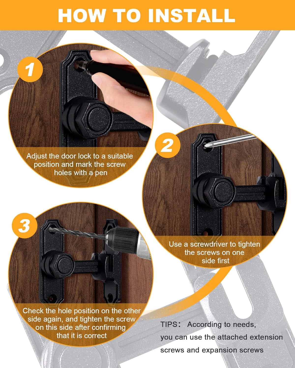 Sliding Barn Door Lock Hardware, 90/180 Degree Heavy Duty Gate Latches, Flip Safety Door Bolt Latch Lock, Applicable for Barn, Garden, Bathroom, Window, Garage, Vomika image number 3