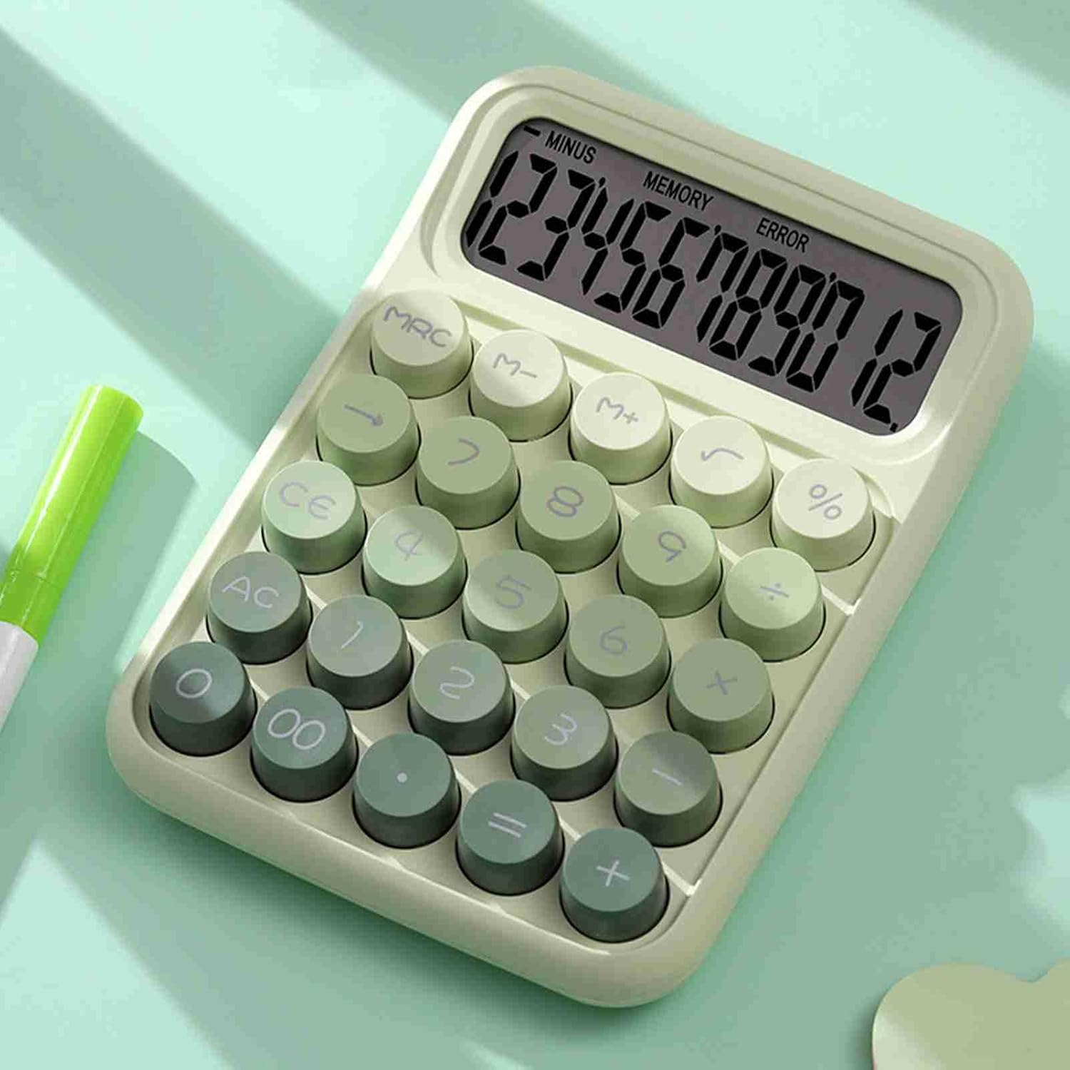 Fafeicy 12 Digit Pink Desktop Calculator Large Button Cute Office Calculator for Students and Accountants (Green) - Green image number 5