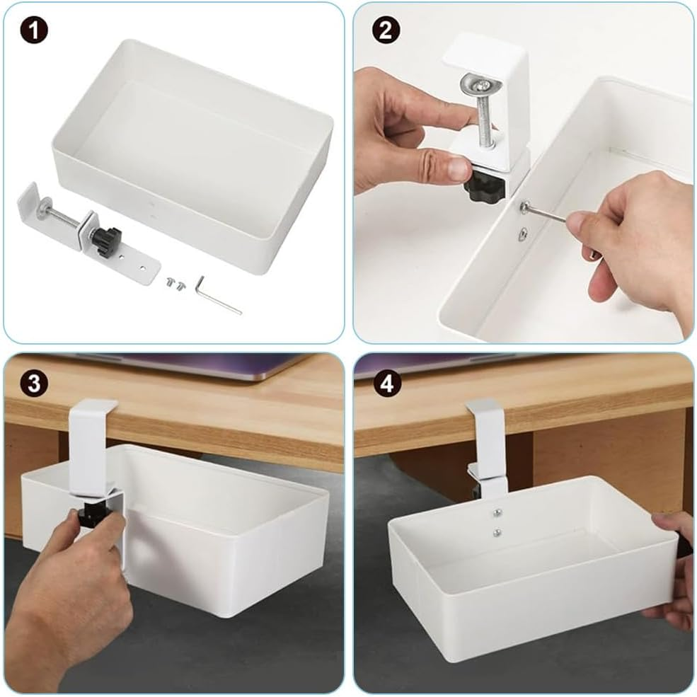 Under Desk Drawer,Metal Drawer Organizer,Under Desk Drawer Organizer,Pencil Drawer Trayfor Office Supplies and Home Essentials,For Home,Office,No Drill,360 Swive (White) image number 1