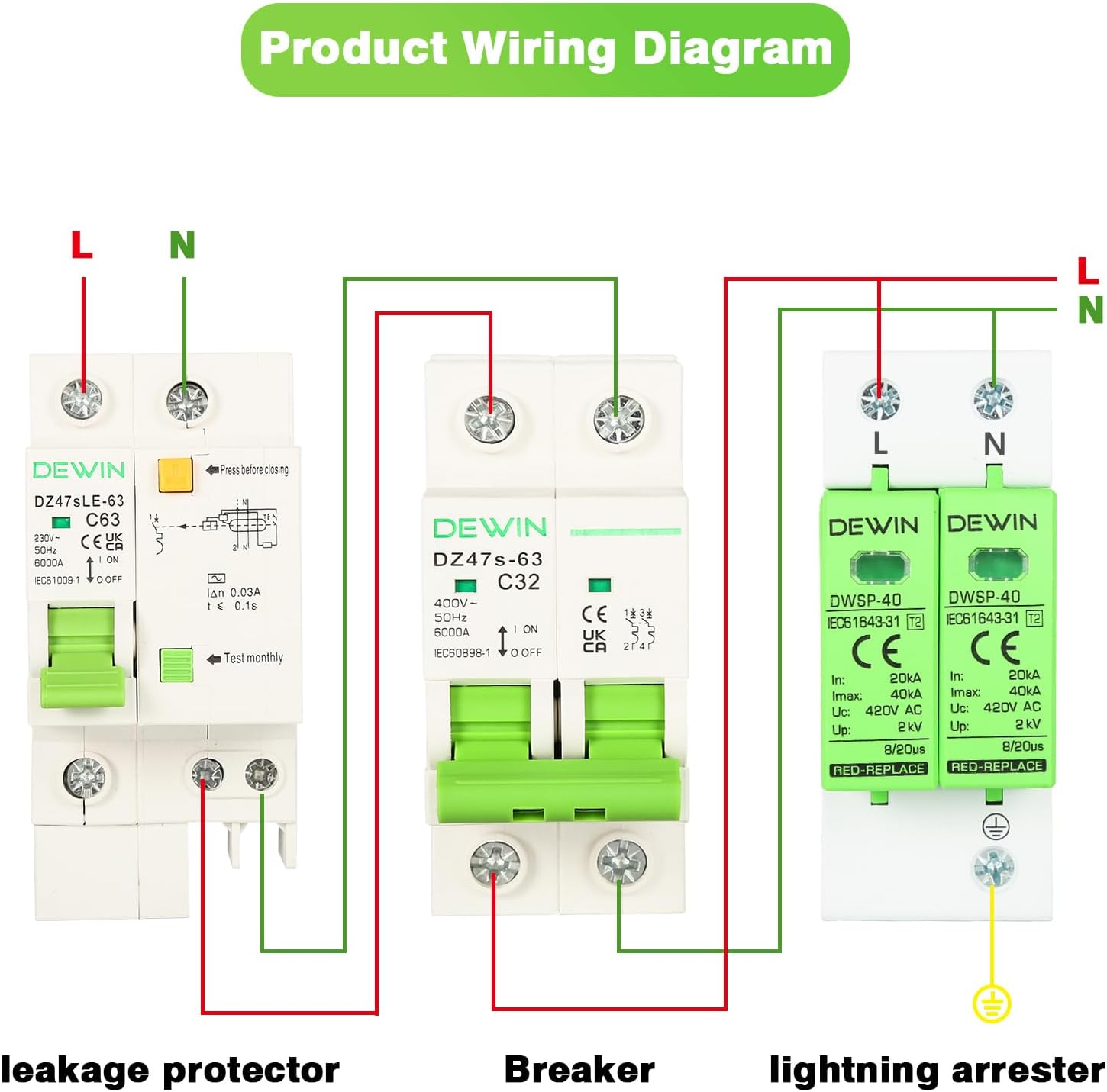 Victool Voltage Arrester Device, House AC 420V Low-Voltage Arrester Device, 35Mm DIN Rail Mounting (2P40KA) image number 1