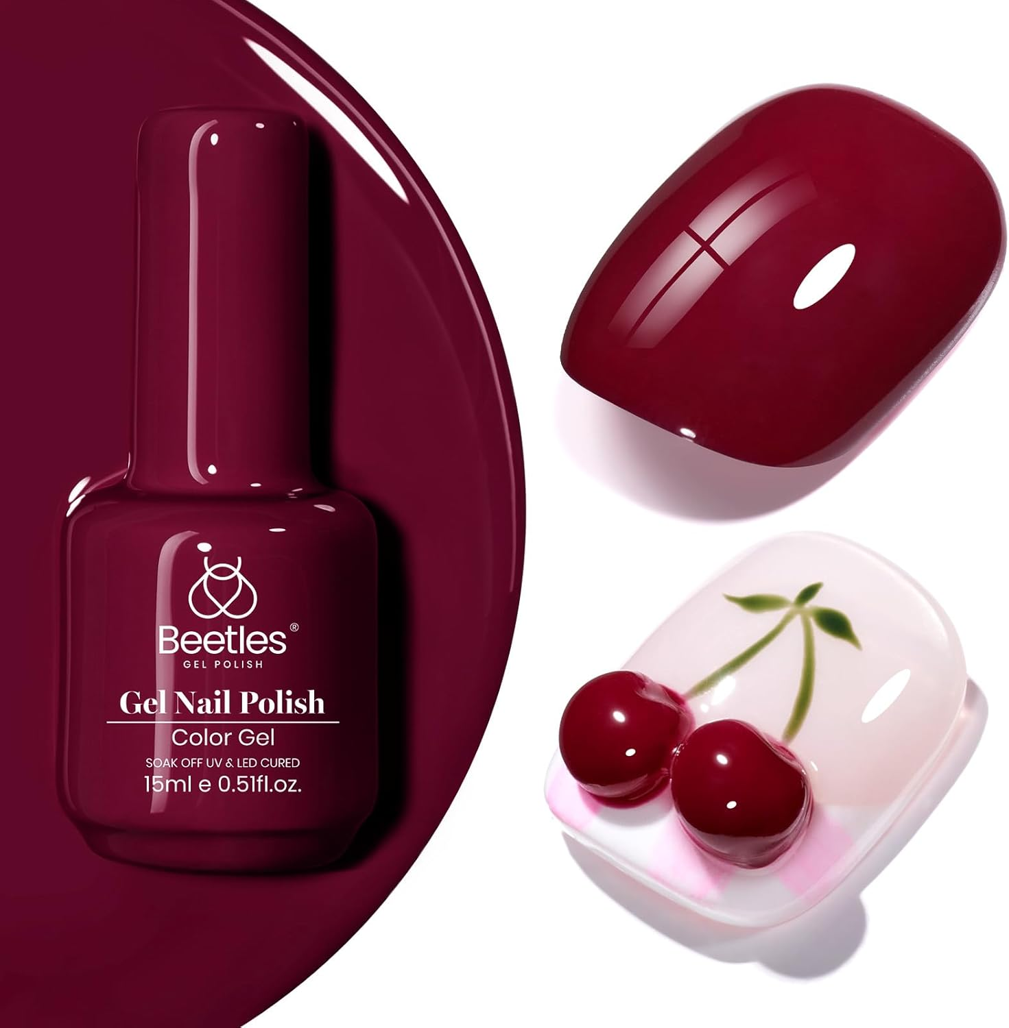 Beetles Burgundy Red Gel Nail Polish, 15Ml Dark Wine Colour Gel Polish, Soak off UV LED Nail Art for Winter Manicure DIY image number 6