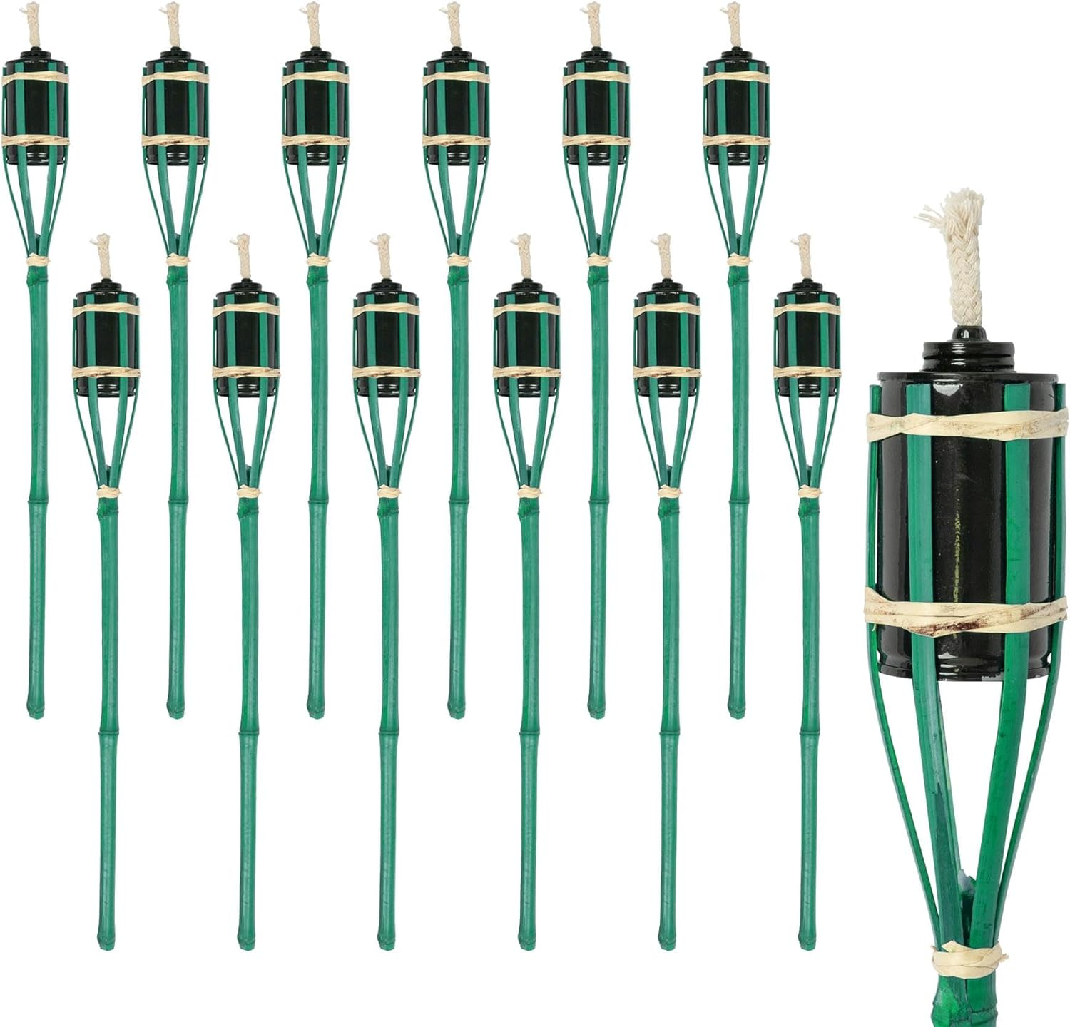 Harbour Housewares Bamboo Fire Torches - 60Cm - Green - 12X Garden Lighting Traditional Tiki Torches Outdoor Paraffin Oil Lamp Candle Flame Lantern with Removable Screw Top image number 5