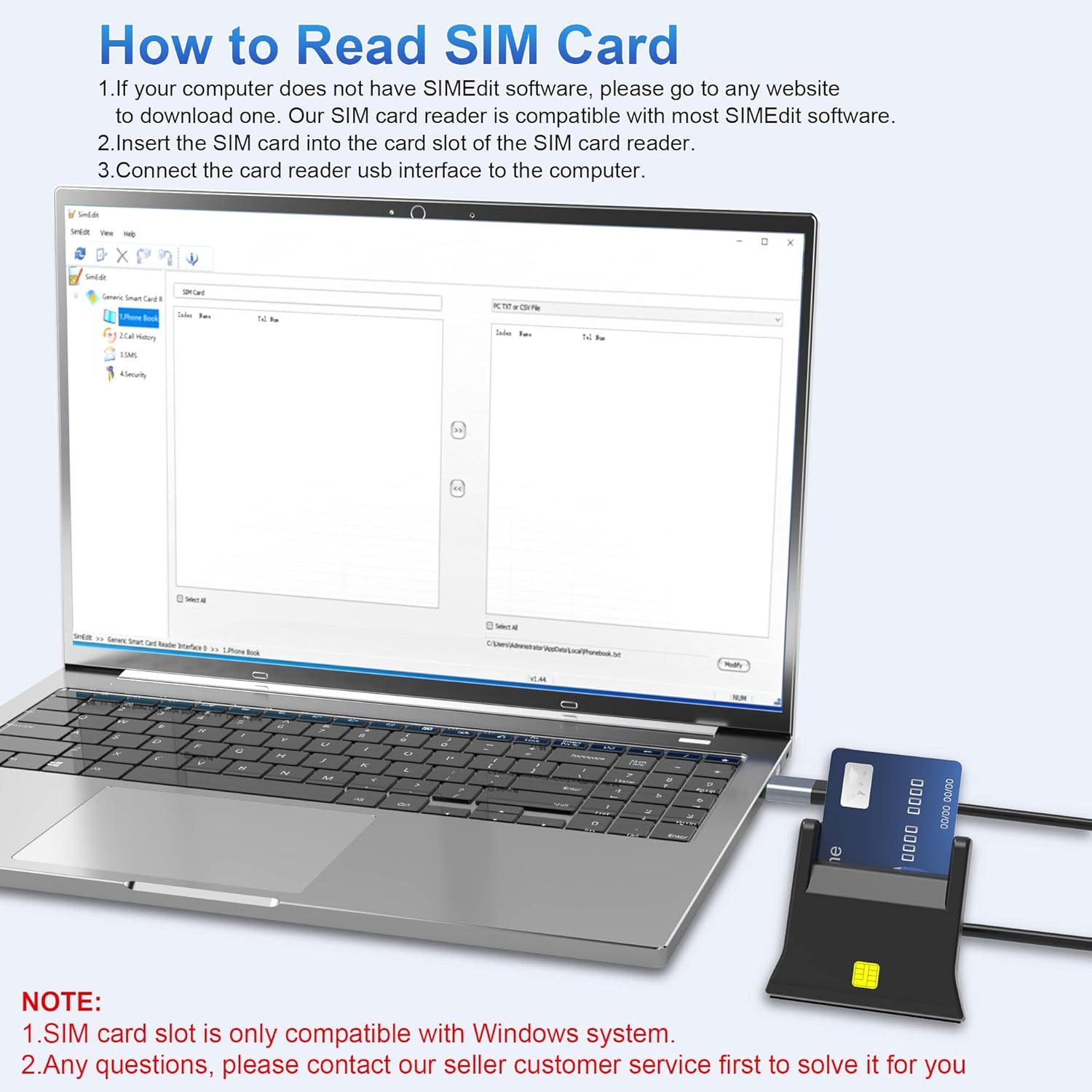 Smart Card Reader, SIM Card Reader, 2-In-1 CAC Card Reader for Common Access CAC/SIM/ID/IC Bank/Health/Insurance/E-Tax/Contact Chip Card, Compatible with PC, Laptop - Windows/Vista/7/8/11 image number 4